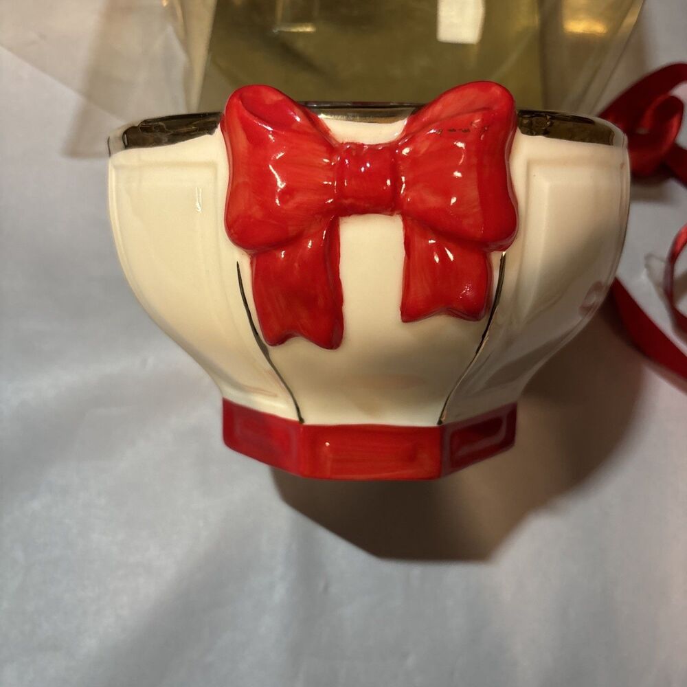 Vintage Elizabeth Arden Christmas Bow Planter Fruit Bowl Hand Painted NIB